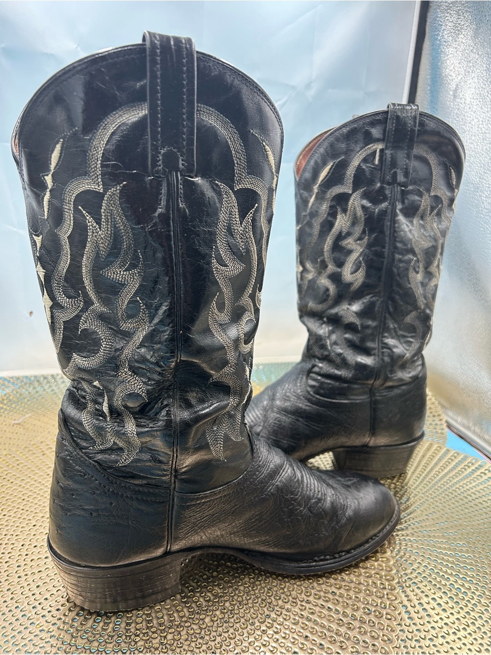 Tony Lama men 9 exotic quill cowboy boots